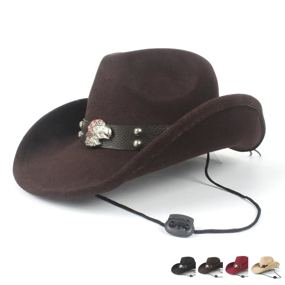 

2019 Steampunk Women Men Wool Hollow Western Cowboy Hat Roll-up Brim Gentleman Outblack Sombrero Hombre Jazz Cap fedora hat