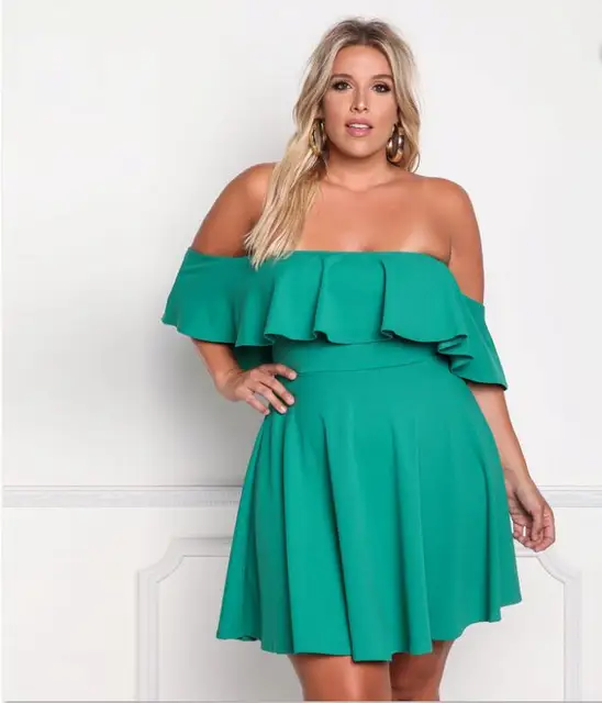 Stighanserting Plus Size Women Summer Dress Slash Neck Off Shoulder