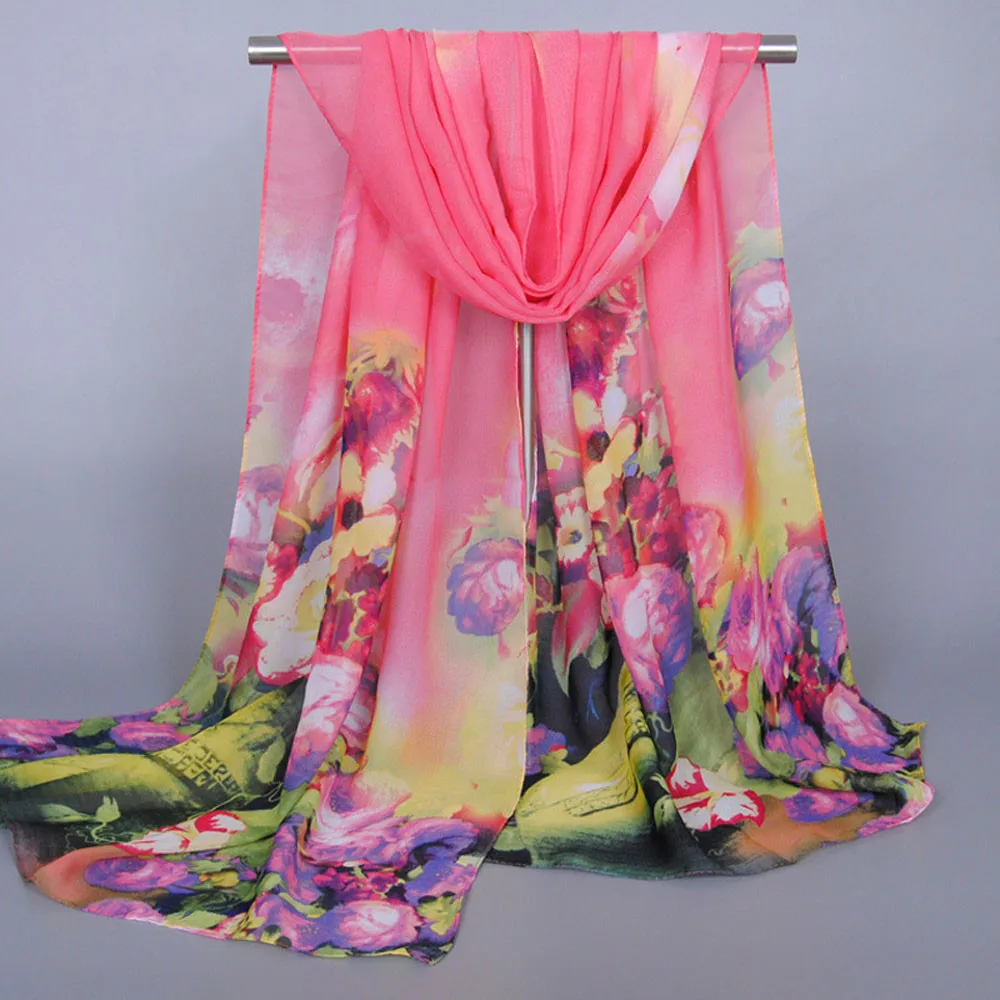 Модный шарф с цветочным принтом, Женский Длинный мягкий шарф-шаль,, Летний Пляжный хиджаб, женские шифоновые шарфы, женские шарфы# H20