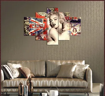 

5 Panel Marilyn Monroe Home Decor Art Nordic Canvas Painting Print Girl Bedroom Living Room Retro Picture
