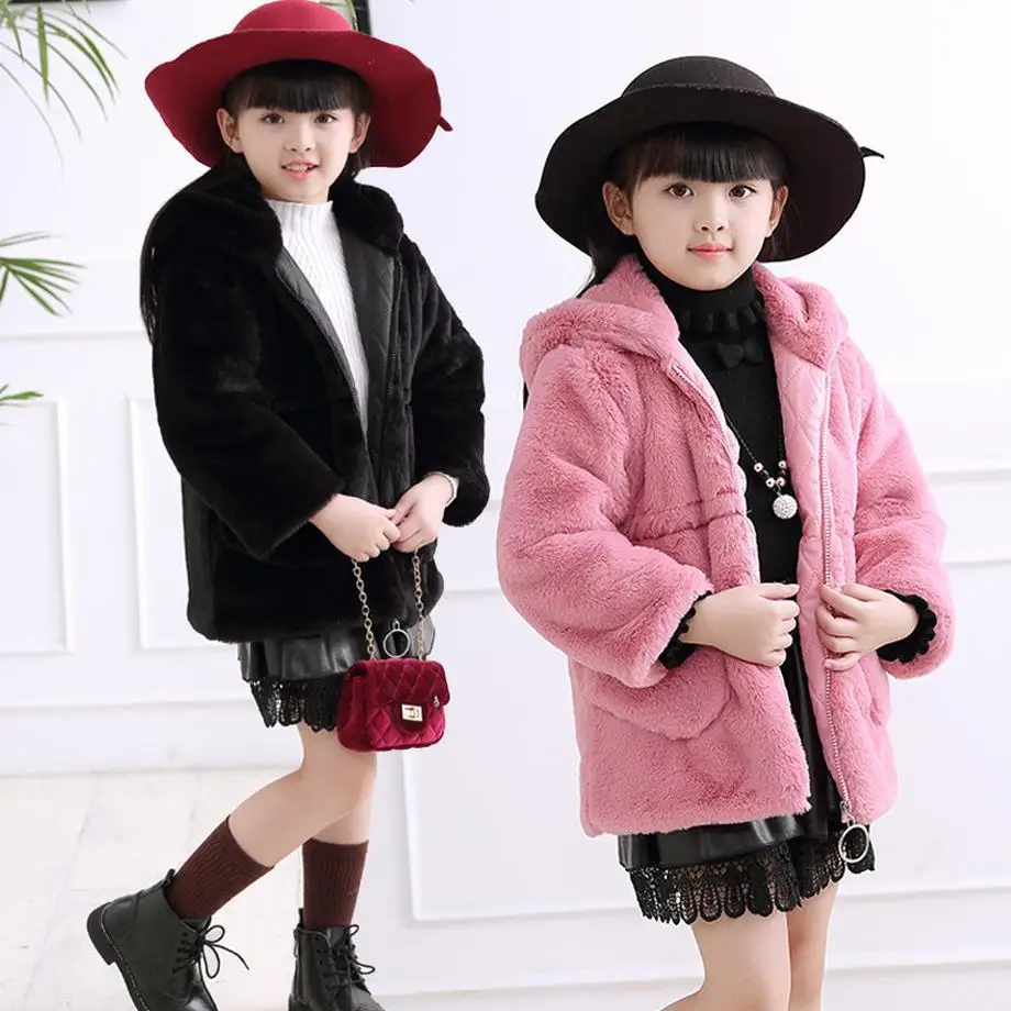 

Morningwell Faux Mink Fur Winter Jackets For Girls Fashion Korean Hooded Warm Long Pocket Coats Solid Teenage Snowsuit Outerwear