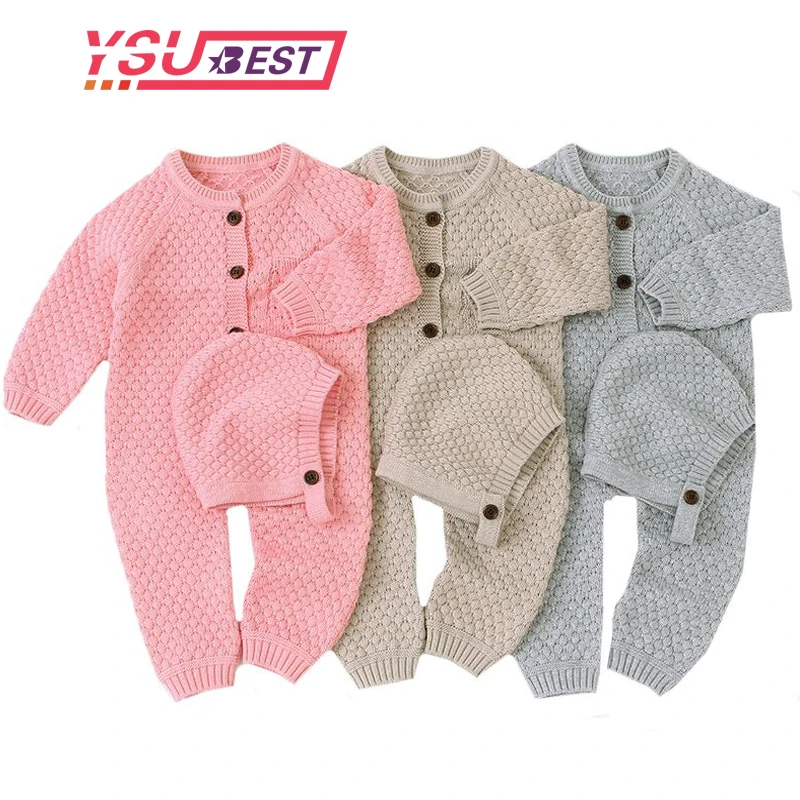 Online Otoño Invierno Jumps ropa de bebé niña ropa de punto bebé recién nacido mameluco con sombrero bebé Mono para niño niña mameluco