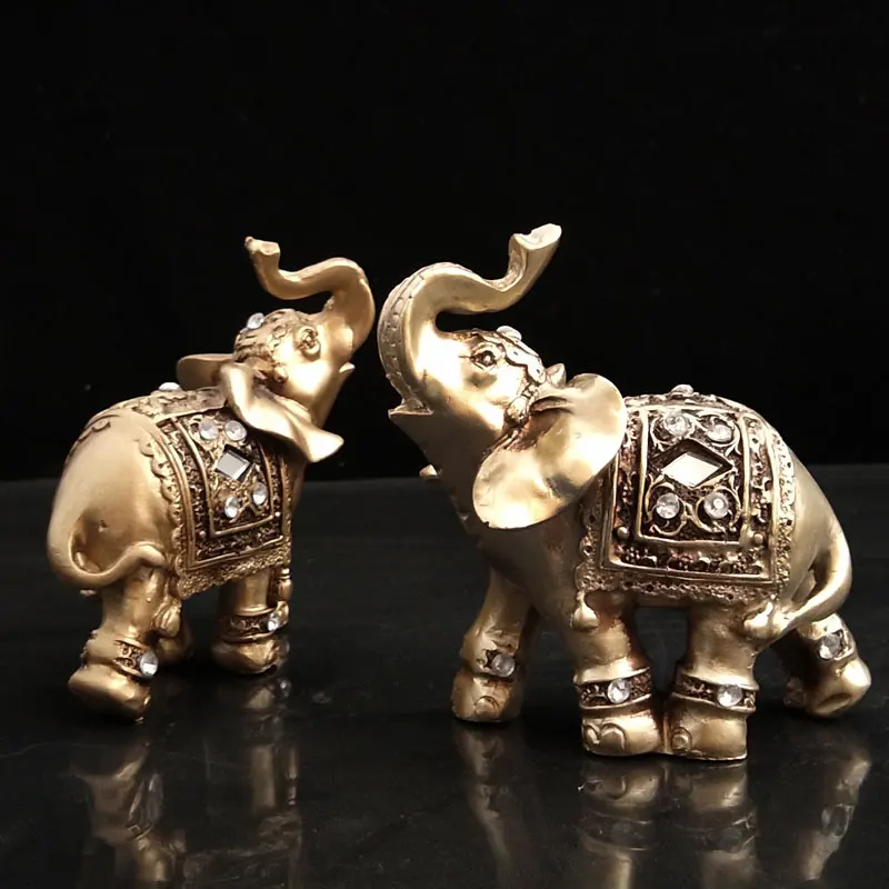 

Golden Elephant Figurines Statues Resin Home Decor Lucky Elephant with Trunk up Statues Birthday Gifts Home Decoration Miniature