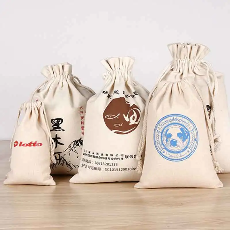 100 шт печать логотип холщовый мешок на завязках путешествия мешок шнурок одежда из натурального хлопка сумка для хранения Рождественский