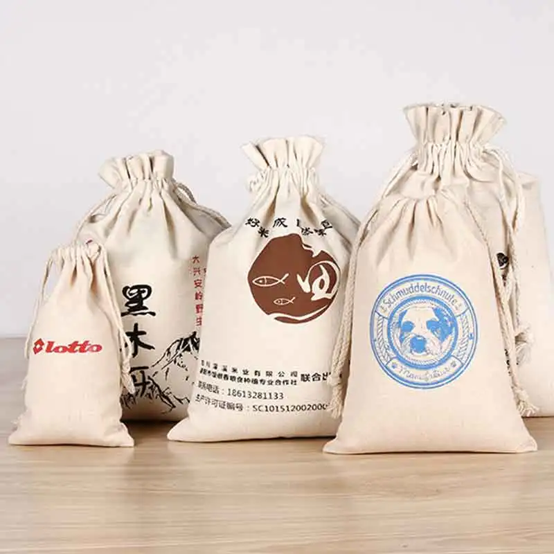 100pcs Handmade Cotton Drawstring Bag Men Women Travel Packing Organizer Reusable Shopping Bag Tote Female Luggage