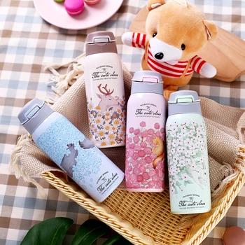 

380/450ML Double Wall Sport Tea Coffee Thermos Hot water bottle 304 Stainless Steel Vacuum Flask mug with straw insulated cup