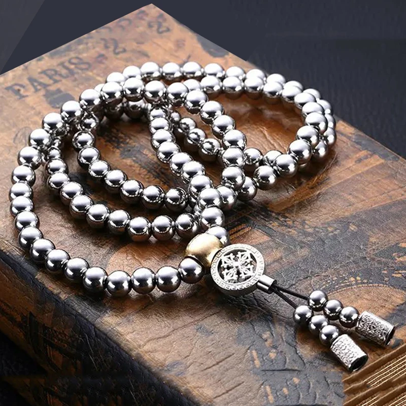 

Outdoor Full Steel Self Defense Hand Bracelet Chain 108 Buddha Beads Necklace Chain Personal Protection Multi Tools