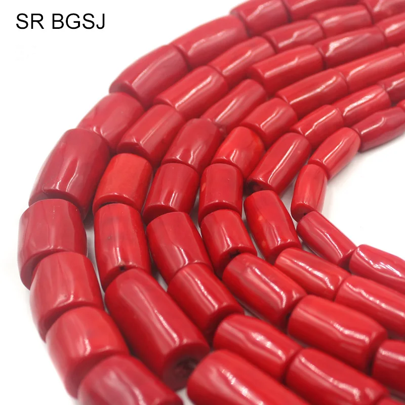 

Free Shipping Select The Size Column 100% Real Genuine Natural Red Coral Large Beads Strand 15"