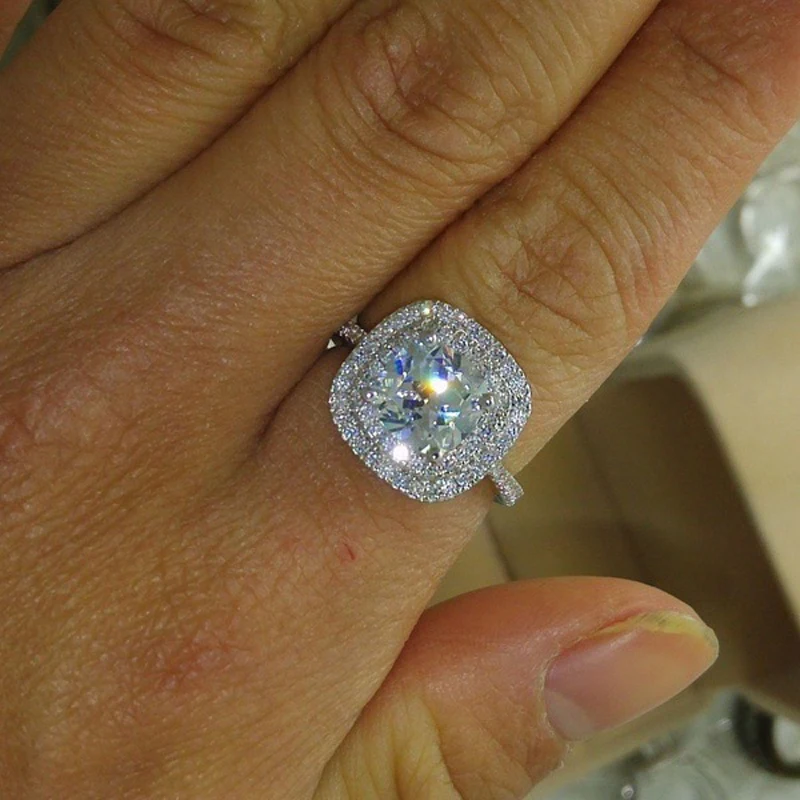 

Luxury Silver Ring Brand With Big Stone Fashion Crystal Wedding Rings For Women Zircon Engagement Eternity Ring Romantic R680