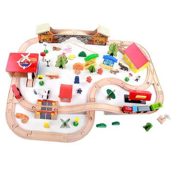 

2019 89Pcs Wooden Train Track Set Vehicles Kids Toys T-homas Train Toy Model Cars Building Blocks Slot Track Rail Transit