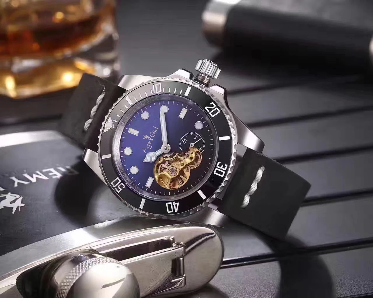 

Luxury Brand New Men Automatic Mechanical Black Leather Stainless Steel Ceramic Sapphire Watch Waterproof Tourbillion Skeleton