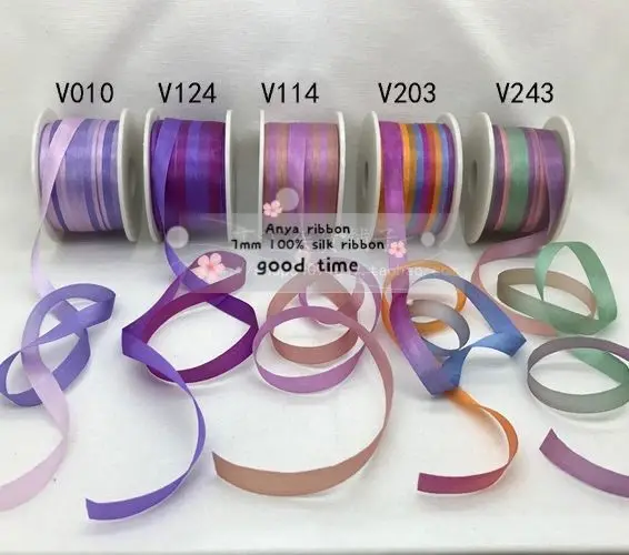 WIDE COLOR # 201 8 YARDS 7mm 100/% VARIEGATED PURE SILK RIBBON 1//4/"