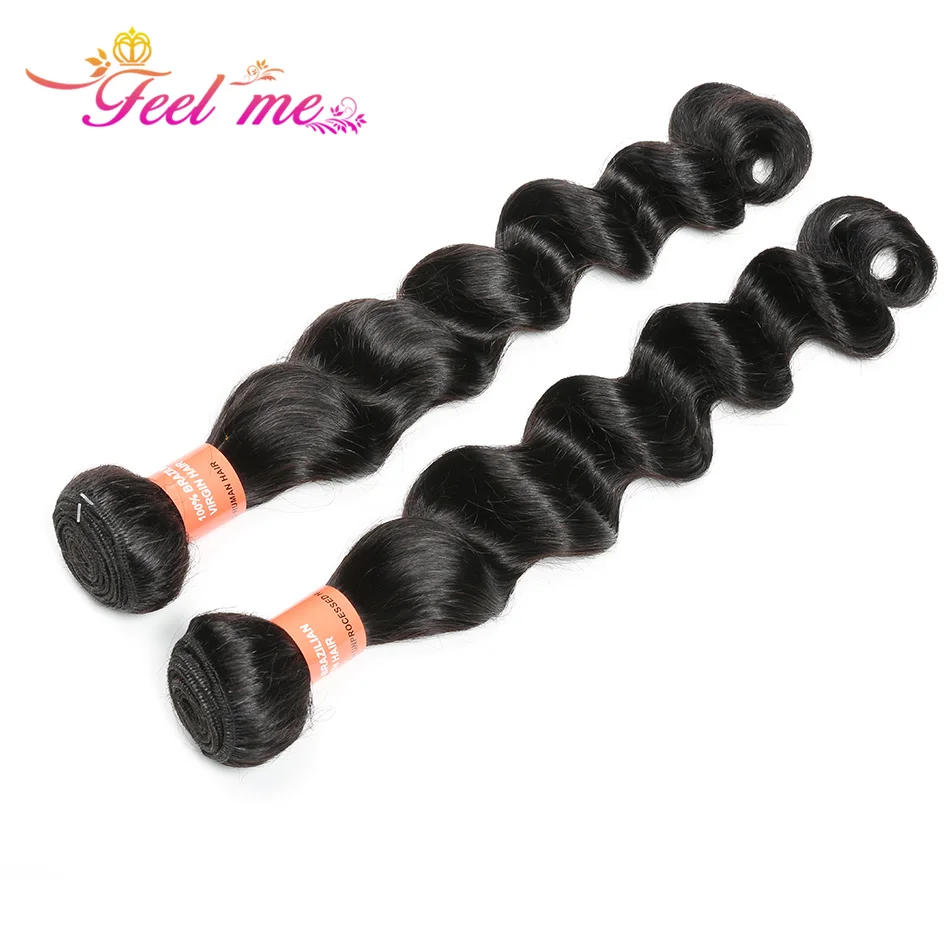 FEEL ME Loose Deep Wave Bundles Peruvian Hair Weave Bundles Remy Human Hair Can Buy 1/3/4 Bundles Natural Color Hair Extensions