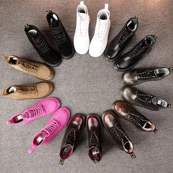 

Student Hairy Flat Bottom Warm Short Boots Women Winter Thickening Martin Boots Black White Tie Leather Flat Heel Women Boots