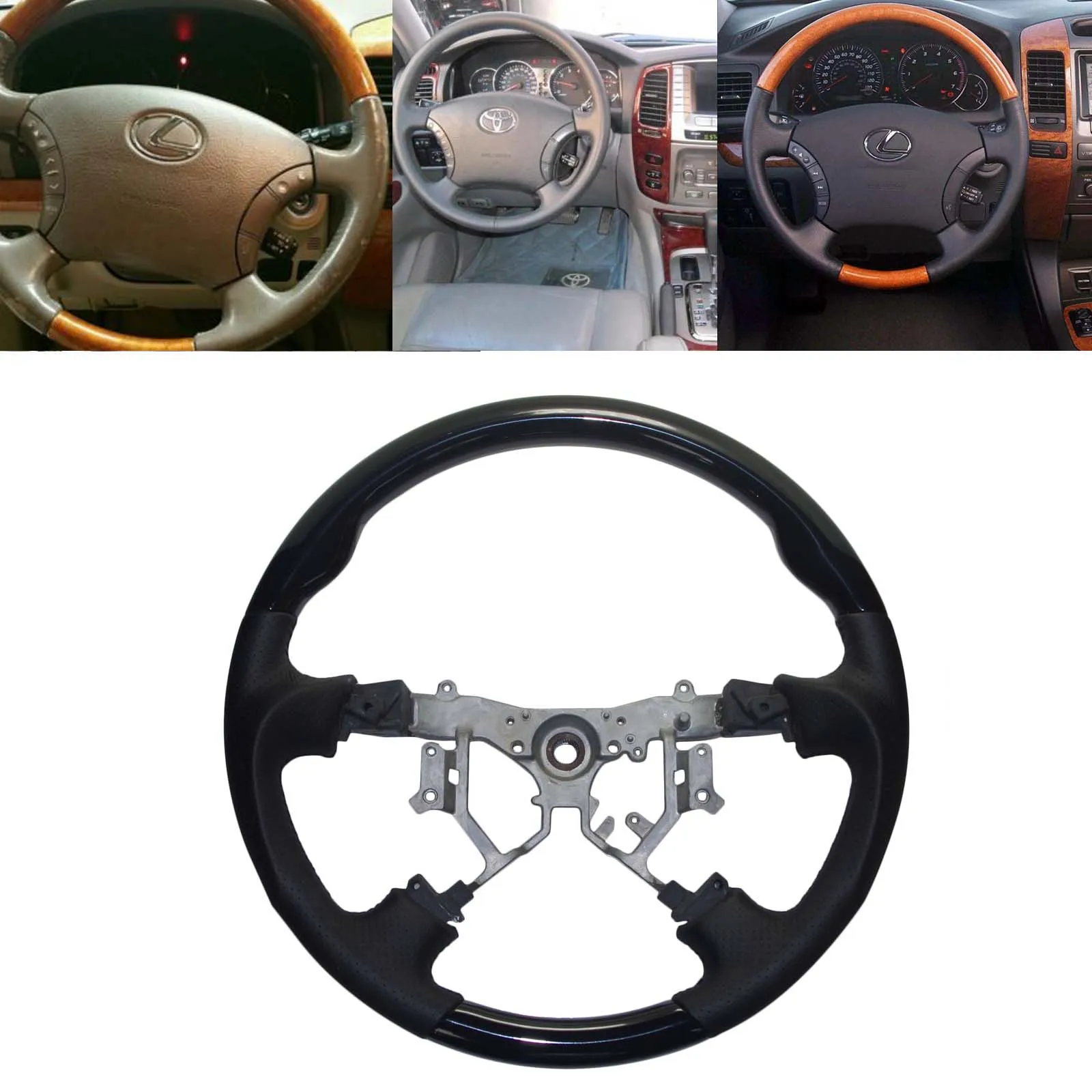 

Piano Black Leather Steering Wheel for 2003-2009 Toyota 4Runner Sequoia Sienna Tundra Previa Camry Tacoma Hiace Hilux Estima