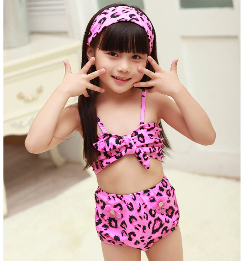 Детский купальник с леопардовым принтом для девочек, детский купальник из двух предметов, детская пляжная одежда, бикини, infantil-H063