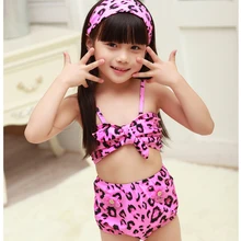 Детский купальник с леопардовым принтом для девочек, детский купальник из двух предметов, детская пляжная одежда, бикини, infantil-H063