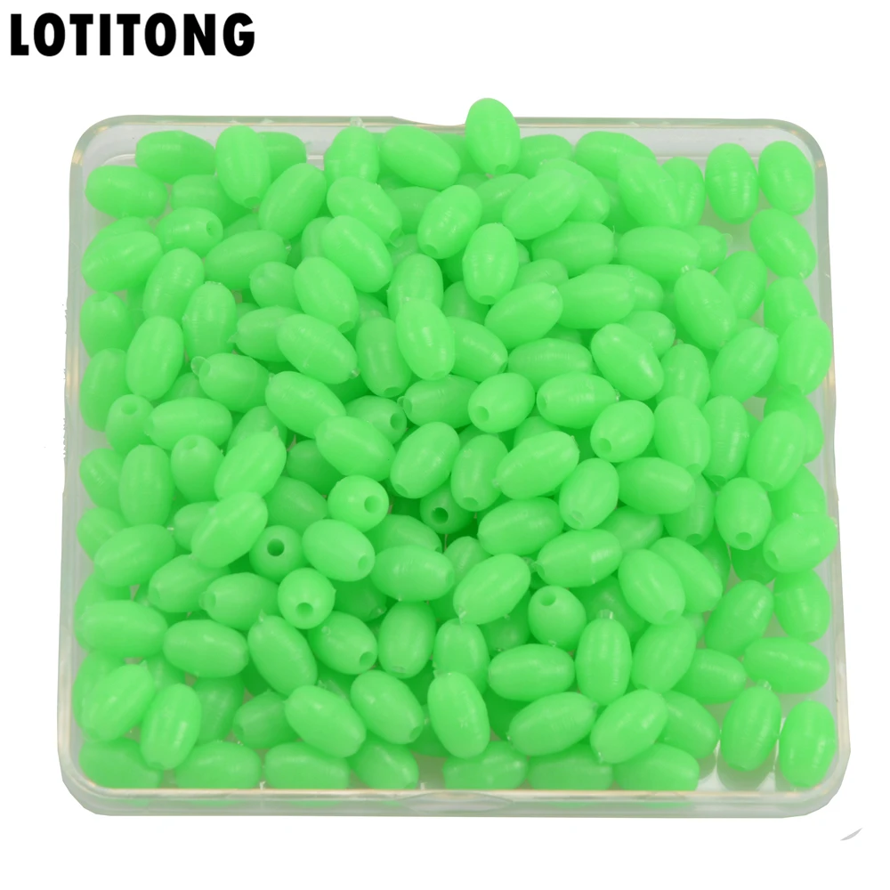 

LOTITONG 200pcs/lot Big Sizes Green Oval Hard Luminous Fishing Beads Sea Fishing Lure Floating Float Tackles lure Accessories