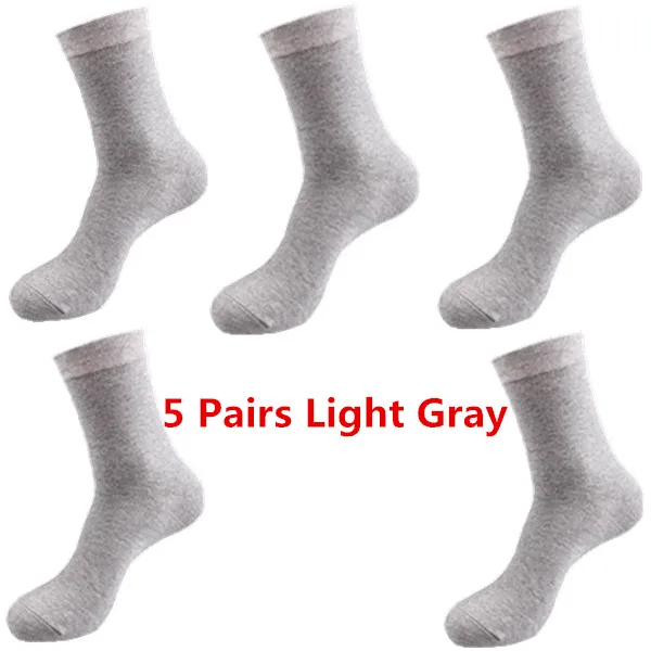 5 пар/партия, высококачественные мужские деловые носки для мужчин, компрессионные брендовые осенне-зимние черные белые хлопковые носки, большие размеры - Цвет: Light Gray