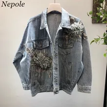 Neploe Цветочные аппликации бисер модное пальто Вышивка Прохладный джинсовая куртка для девочек демисезонный кисточкой Новое шикарное Outwear69609
