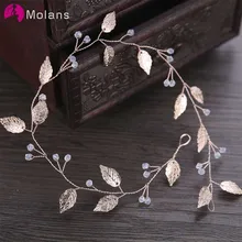 MOLANS Европейский эстетический ручной работы невесты головной убор для свадьбы Прозрачный сверло Золотые листья из сплава витой невесты повязки на голову