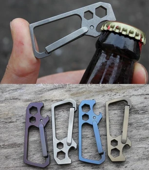 

Titanium TC4 Carabiner / Car Key Ring / Extender with Bottle opener / Hex wrench Chamfered Surface Weight 10g Loadbearing 30KG