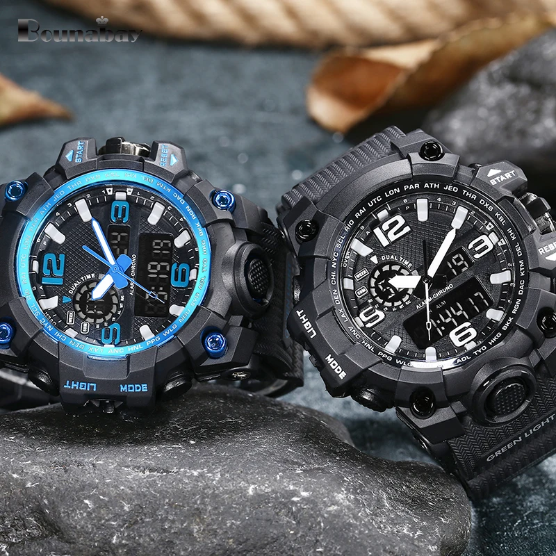 

BOUNABAY Men Sports Watches Fashion Men's Quartz Digital Watch Super Cool Military Man Waterproof Sport Wristwatches Stop Watch