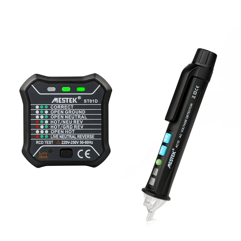 

NCV Voltage Detector + Socket Testers EU Plug Test Socket Ground Zero Line Connection Detection 12V~1000V ACV Pen Type Detector