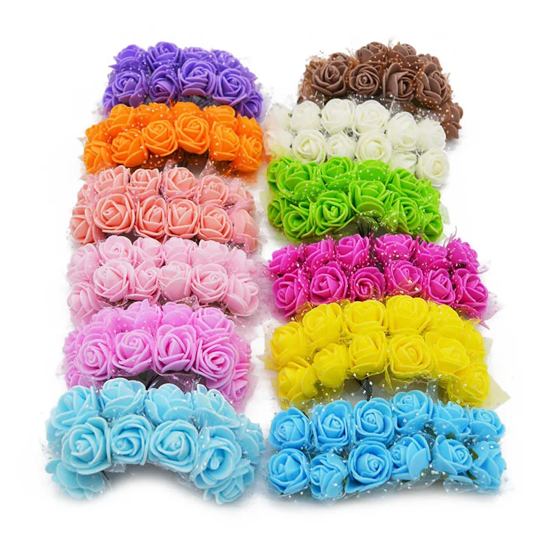 

144pcs 2cm Multicolor Mini Artificial Silk Flower PE Foam Rose Multi-Use Wedding Party Decor Home DIY Headress Wreaths Supplies