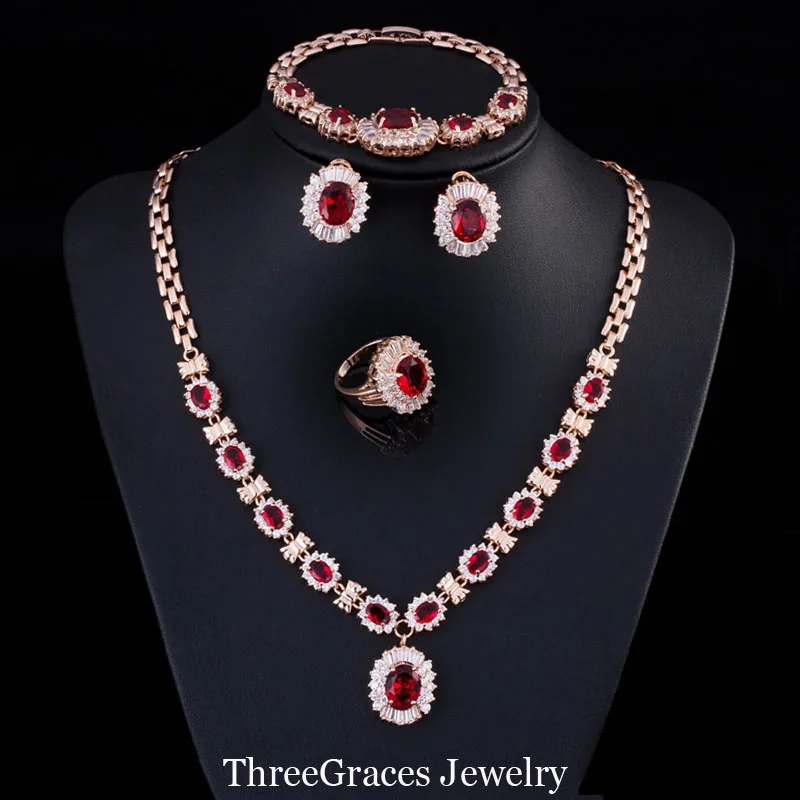 Us 27 76 5 Off Threegraces Famous Brand Vintage Green Cz Stone Necklace Earrings Bracelets Ring Evening Party Jewelry Set For Women Js169 In