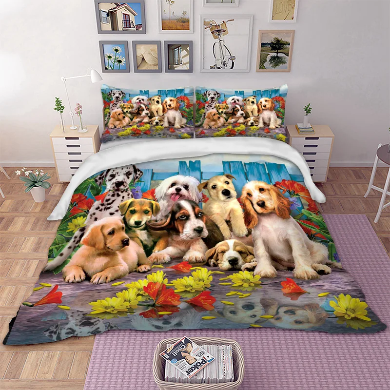 Dogs Pattern Print Queen King Super King Size Animal Duvet Cover