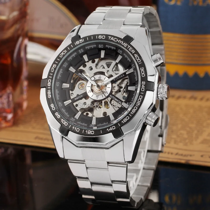 WINNER Men's Watch Wristwatch Automatic Fashion Dress Silver With Stainless Steel Band Smart Hand Wind Bracelet Pagani Design