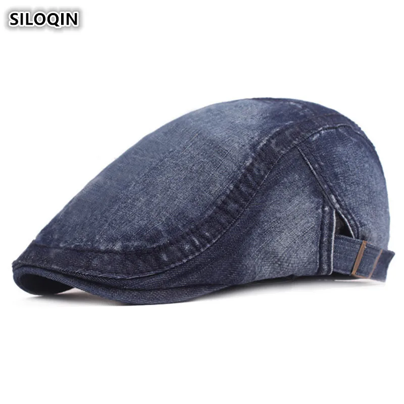 

SILOQIN Adjustable Size Men's Hat Denim Beret Washable Cotton Retro Fashion Women's Cowboy Tongue Caps Snapback Cap Unisex
