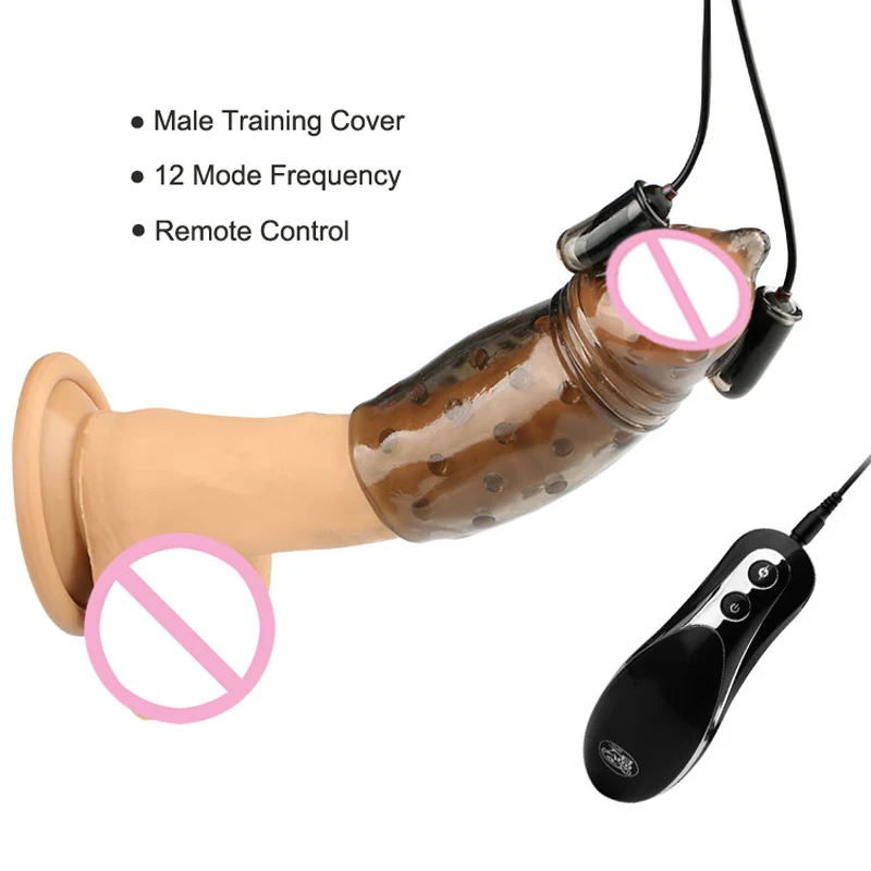 Male font b Dildo b font Vibrator Cock Training Vibratring Penis Silicone Coat Sex Exercise vibrating