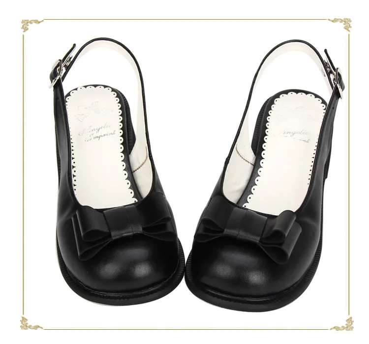 

Princess sweet lolita shoes new summer black round-toe bow knot princess maid buckle strap 3.5cm sandals pu8675