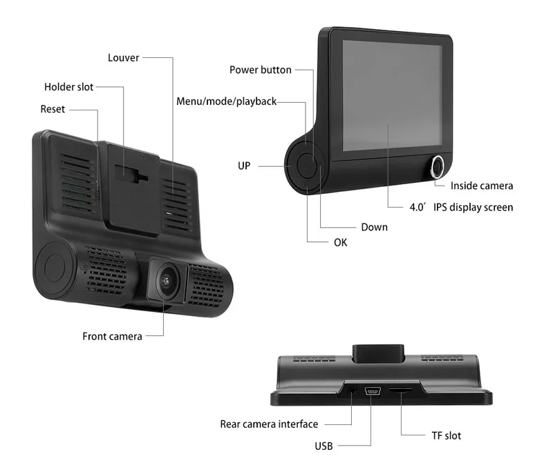 Автомобильный видеорегистратор 3 камеры s объектив 4,0 дюймов видеорегистратор двойной объектив с камерой заднего вида видео регистратор Авто регистратор dvr видеорегистратор
