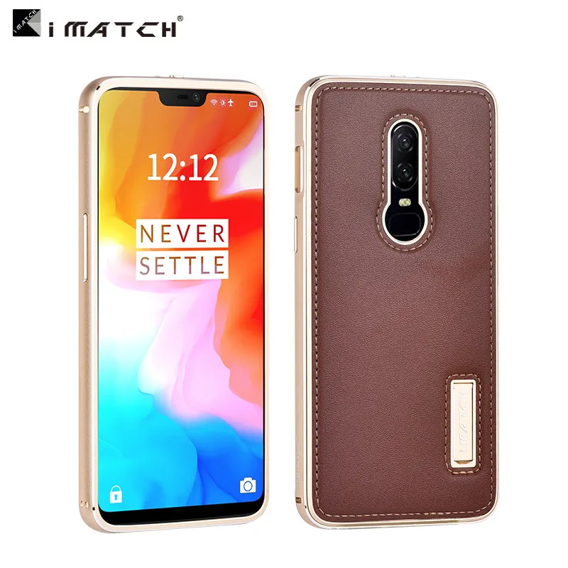 iMatch чехол из натуральной кожи OnePlus 6 Space Алюминиевый металлический бампер чехол для OnePlus 6 роскошный жесткий защитный чехол