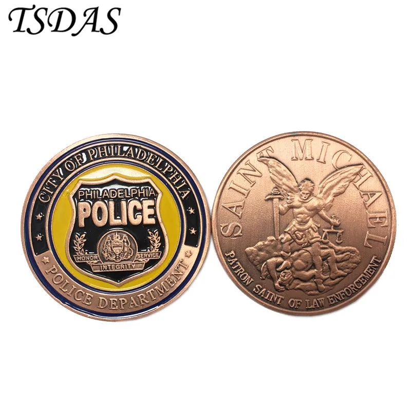 Подарок для нью-йоркского полицейского управления бронзовые ВОЕННЫЕ МОНЕТЫ, монеты США с круглый пластиковый ящик для сбора - Цвет: J-48