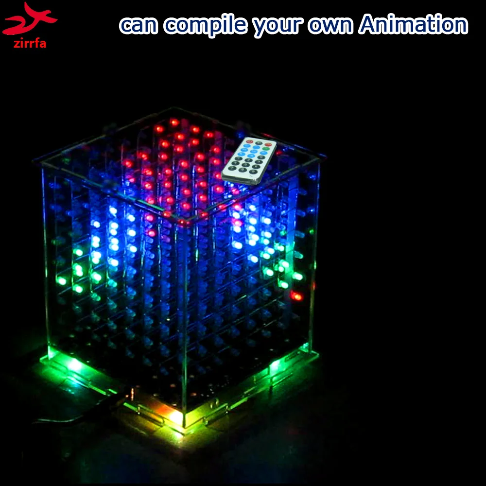 

3D8 multicolor 8x8x8 led electronic light cubeeds diy kit with LED Music Spectrum for Ardino
