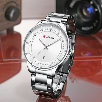 

2019 Relogio Masculino Fashion Silver Date Sports Watches Men Stainless Steel Case Band Quartz Business CURREN Wristwatch Hombre