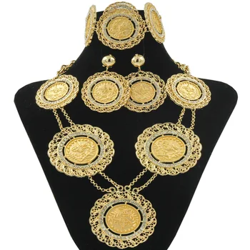 

Fashion Italian Women Crystal Long Round Necklace Jewelry Sets Gold Wedding Dress Dubai Bride Earrings Jewelry Accessories