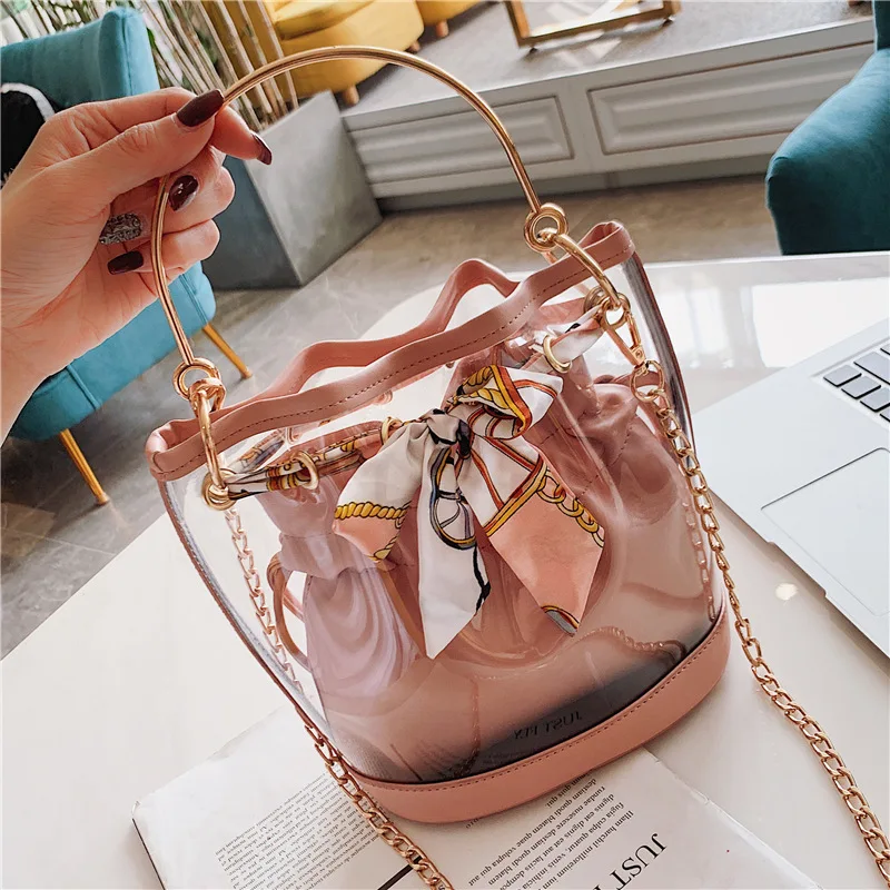 

Transparent Bag For Women 2019 Luxury Handbags Women Bags Designer Clear Bucket Bag Casual Shoulder Bags Ladies Scarves Handbags