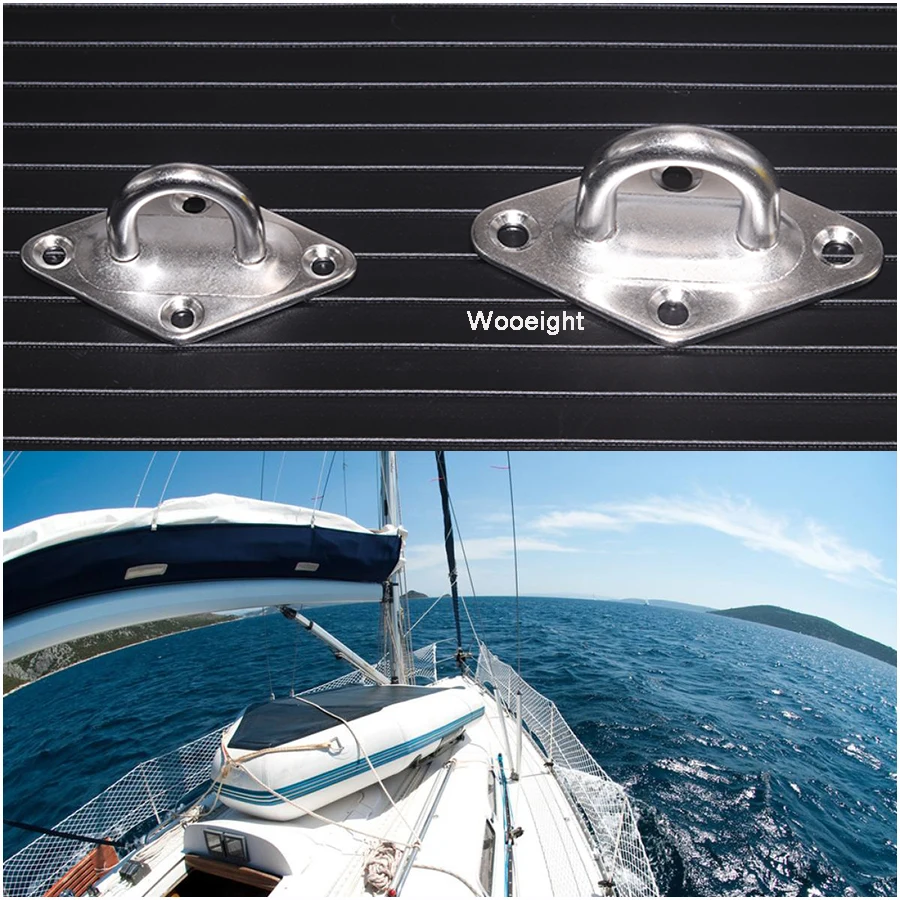 Wooeight Stainless Steel 304 Diamond Shaped Pad Eye Plates Staple Ring Hook Loop Home Boat Marine Yacht Shade Sail Hardware M6 (8)