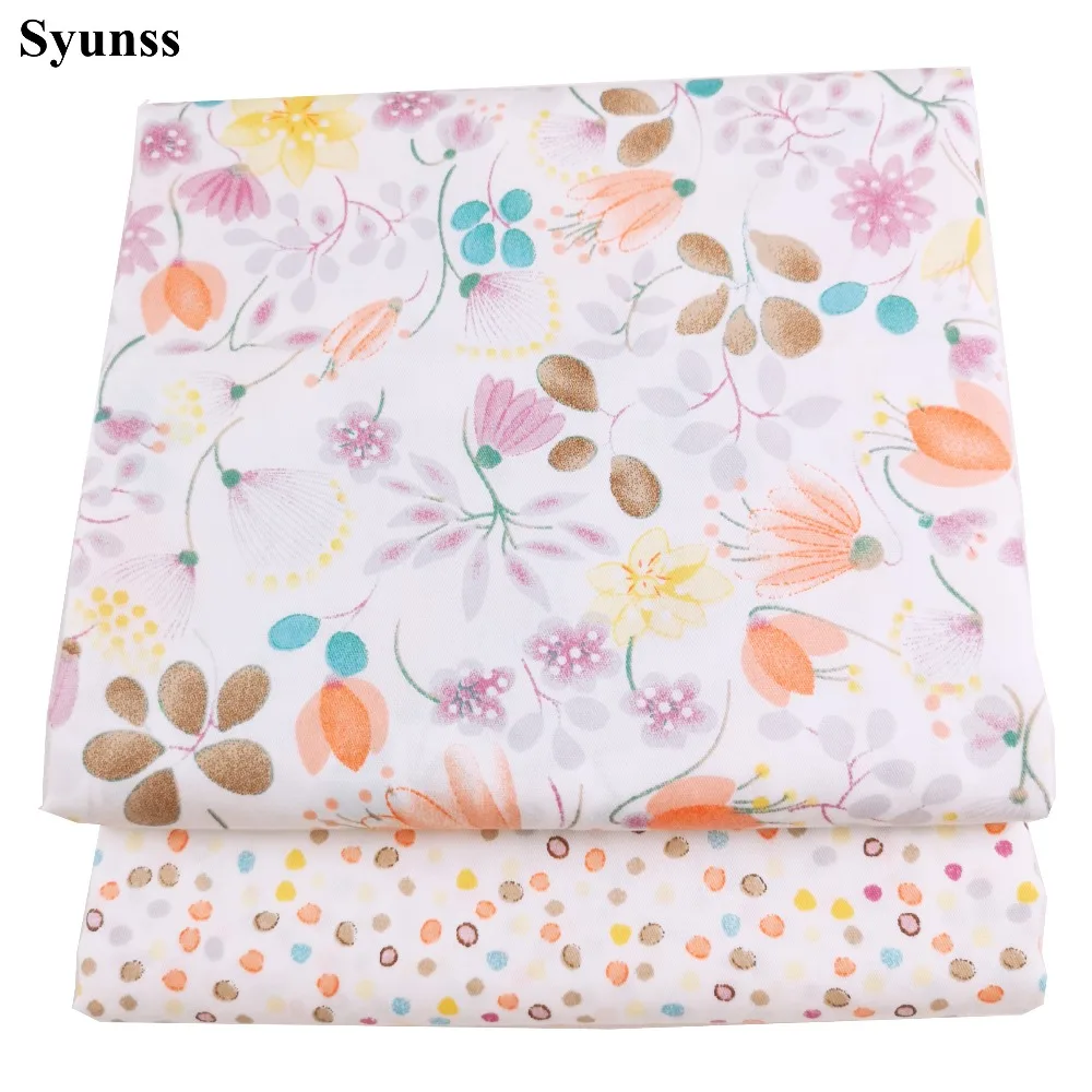 Syunss Diy Patchwork Cloth For Quilting Baby Cribs Cushions Dress Sewing Tissus Orange Floral Dot Printed Cotton Fabric Tecido