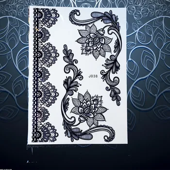 

Body Art Flash Temporary Tattoo Stickers For Women Black Lotus Flower Arm Decals 20x15CM Waterproof Fake Lace Tattoo Sticker