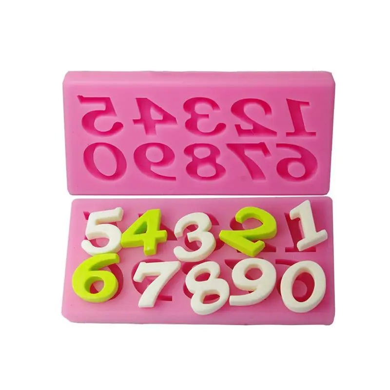 Номер 0-9 силиконовая форма помадка форма инструменты для украшения торта мини-форма для шоколада кухонная Кондитерская выпечка формы для сахарных украшений - Цвет: Розовый