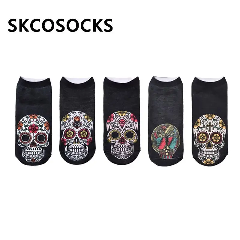 

Fashion 3D Skull Flower Printed Socks Short Sock Cotton Women Cool Socks For Unisex Accessories Ankle Socks