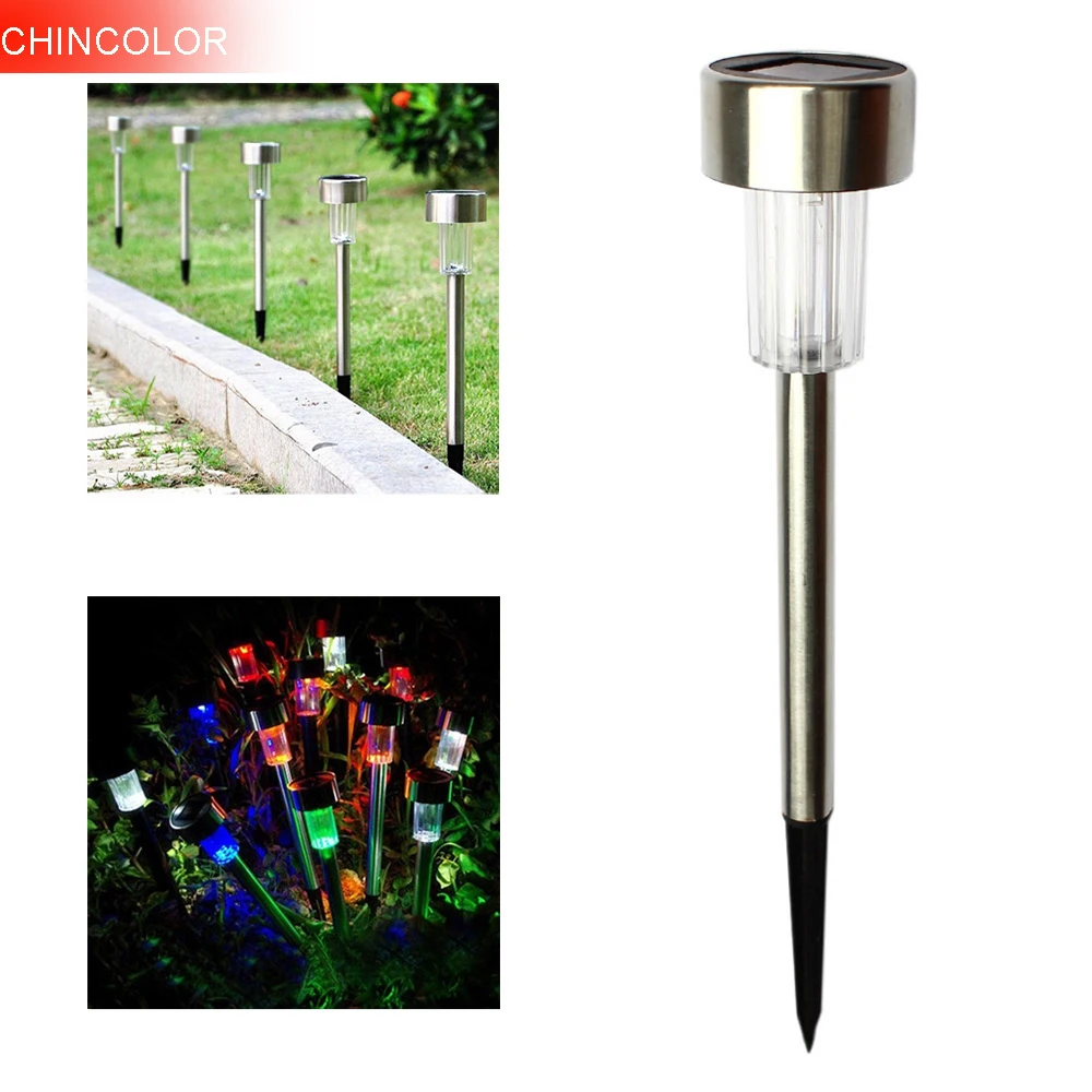 CHINCOLOR 2pcs Solar Powered LED Garden Light 1W Stainless Steel ...