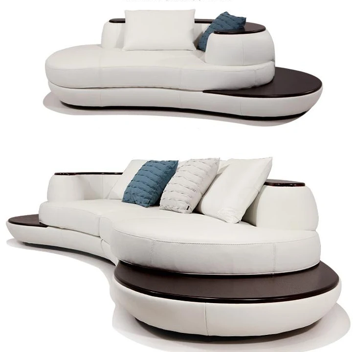 US $199.00 cow top grade real leather sofa sectional living room sofa corner home furniture couch arc shaped with solid wooden modern style