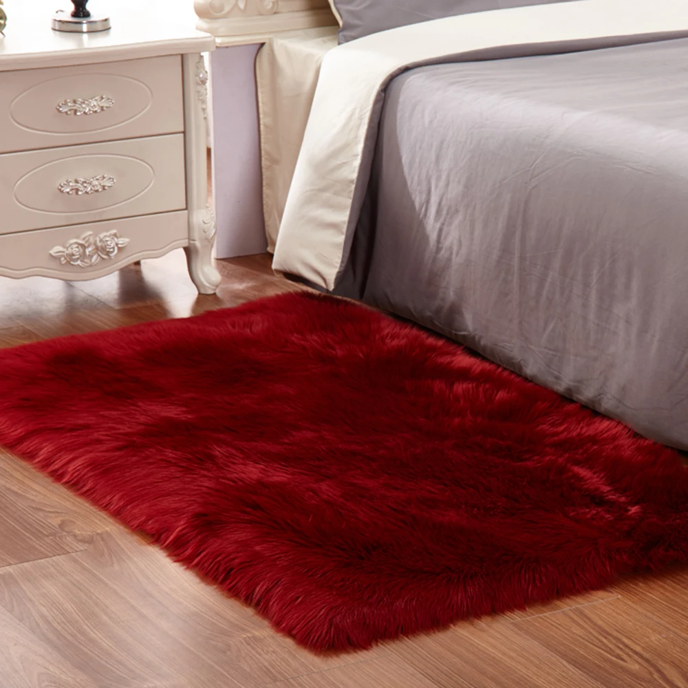 Высококачественные мягкие блестящие ковры с имитацией овечьей шерсти и шерсти для бегунов, напольные стулья, кровать, домашний стол, коврики для гостиной - Цвет: Wine red